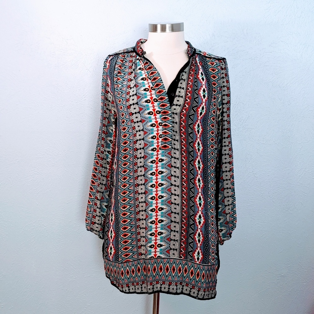 Tolani Tribal Aztec Print Boho Tunic Top - L